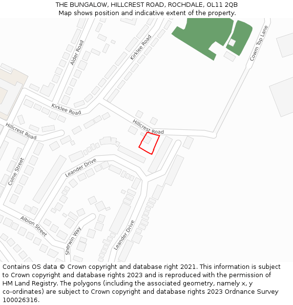 THE BUNGALOW, HILLCREST ROAD, ROCHDALE, OL11 2QB: Location map and indicative extent of plot