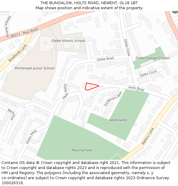 THE BUNGALOW, HOLTS ROAD, NEWENT, GL18 1BT: Location map and indicative extent of plot