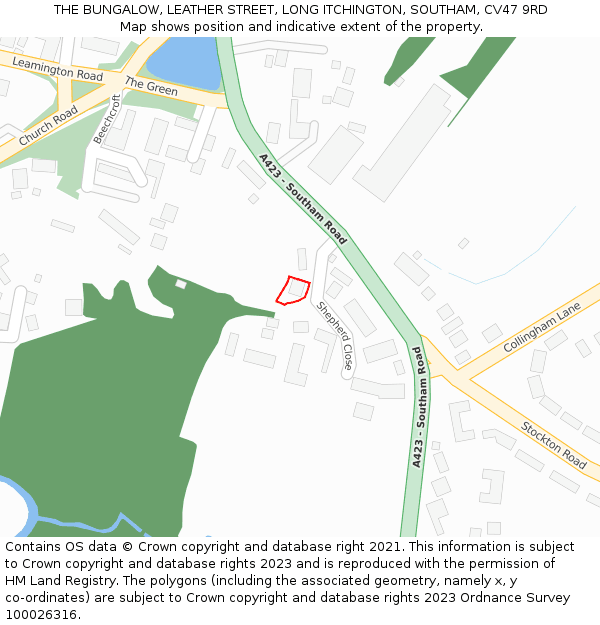 THE BUNGALOW, LEATHER STREET, LONG ITCHINGTON, SOUTHAM, CV47 9RD: Location map and indicative extent of plot