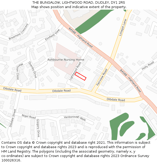 THE BUNGALOW, LIGHTWOOD ROAD, DUDLEY, DY1 2RS: Location map and indicative extent of plot