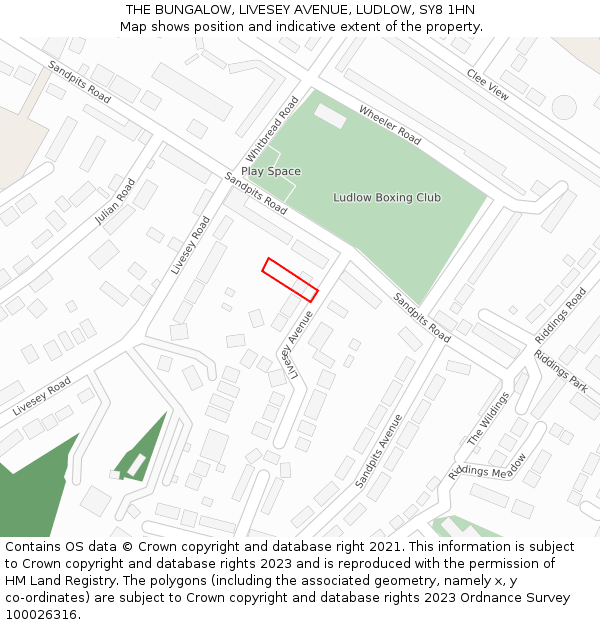 THE BUNGALOW, LIVESEY AVENUE, LUDLOW, SY8 1HN: Location map and indicative extent of plot