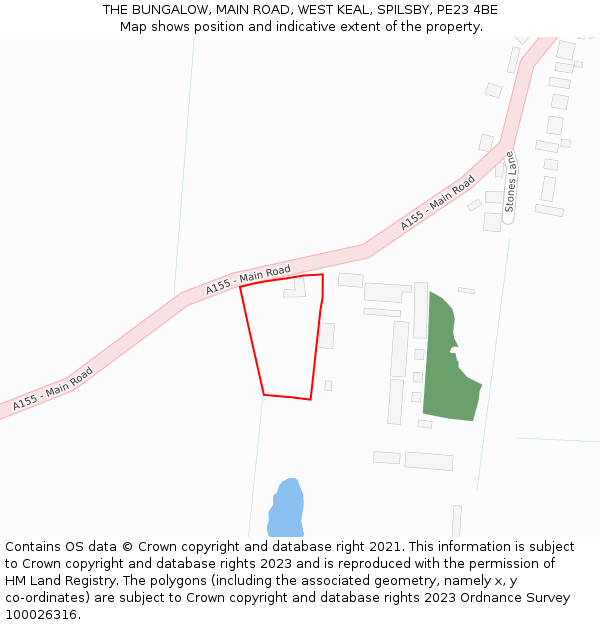 THE BUNGALOW, MAIN ROAD, WEST KEAL, SPILSBY, PE23 4BE: Location map and indicative extent of plot