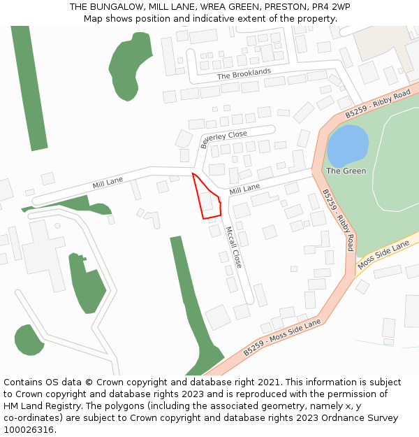 THE BUNGALOW, MILL LANE, WREA GREEN, PRESTON, PR4 2WP: Location map and indicative extent of plot