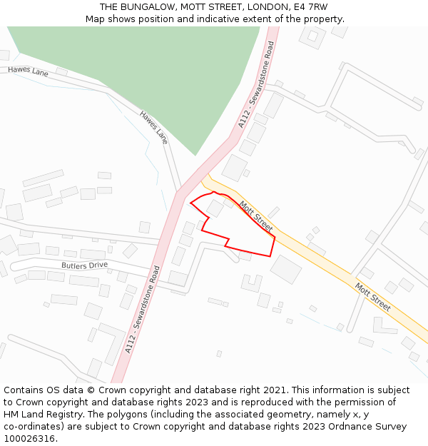 THE BUNGALOW, MOTT STREET, LONDON, E4 7RW: Location map and indicative extent of plot