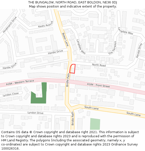 THE BUNGALOW, NORTH ROAD, EAST BOLDON, NE36 0DJ: Location map and indicative extent of plot