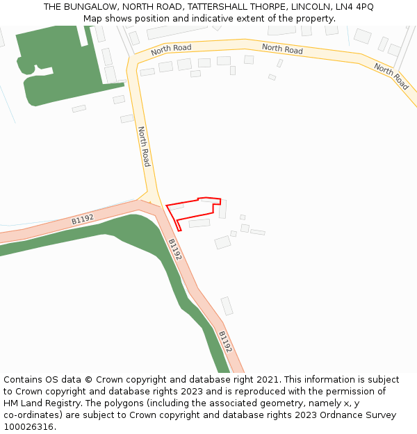 THE BUNGALOW, NORTH ROAD, TATTERSHALL THORPE, LINCOLN, LN4 4PQ: Location map and indicative extent of plot