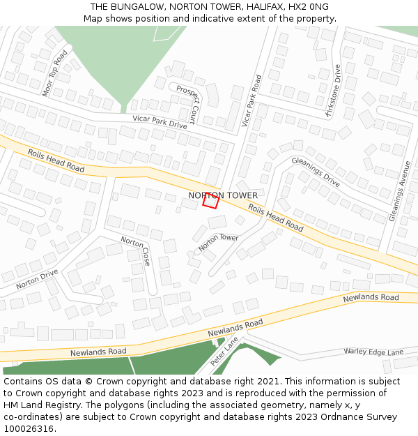 THE BUNGALOW, NORTON TOWER, HALIFAX, HX2 0NG: Location map and indicative extent of plot