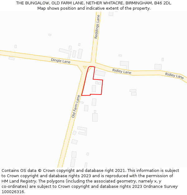 THE BUNGALOW, OLD FARM LANE, NETHER WHITACRE, BIRMINGHAM, B46 2DL: Location map and indicative extent of plot