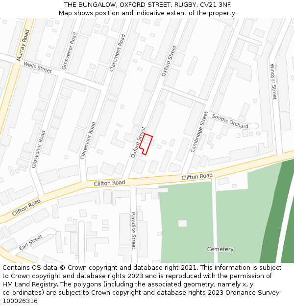 THE BUNGALOW, OXFORD STREET, RUGBY, CV21 3NF: Location map and indicative extent of plot