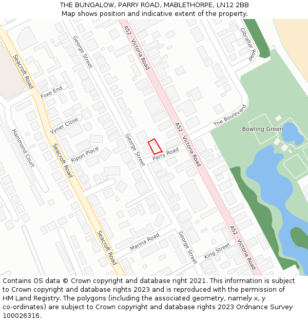 THE BUNGALOW, PARRY ROAD, MABLETHORPE, LN12 2BB: Location map and indicative extent of plot