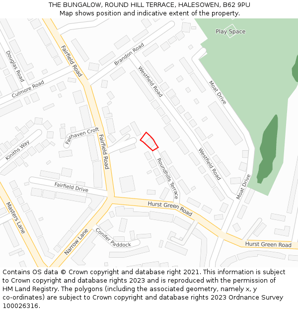 THE BUNGALOW, ROUND HILL TERRACE, HALESOWEN, B62 9PU: Location map and indicative extent of plot