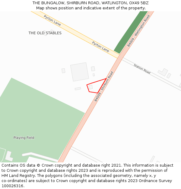 THE BUNGALOW, SHIRBURN ROAD, WATLINGTON, OX49 5BZ: Location map and indicative extent of plot