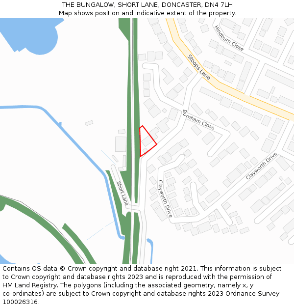 THE BUNGALOW, SHORT LANE, DONCASTER, DN4 7LH: Location map and indicative extent of plot