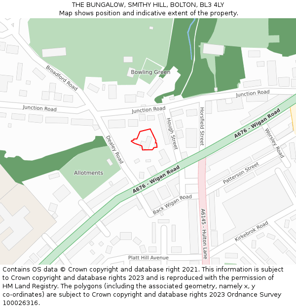 THE BUNGALOW, SMITHY HILL, BOLTON, BL3 4LY: Location map and indicative extent of plot