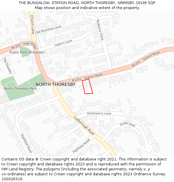THE BUNGALOW, STATION ROAD, NORTH THORESBY, GRIMSBY, DN36 5QP: Location map and indicative extent of plot