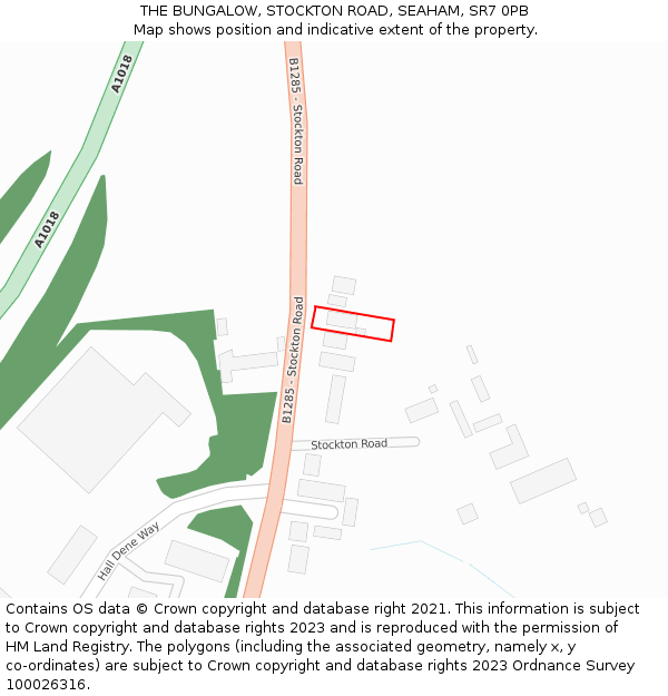 THE BUNGALOW, STOCKTON ROAD, SEAHAM, SR7 0PB: Location map and indicative extent of plot