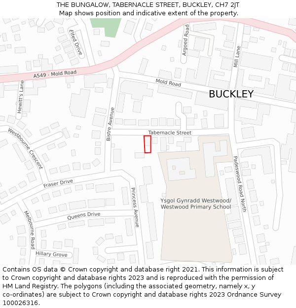 THE BUNGALOW, TABERNACLE STREET, BUCKLEY, CH7 2JT: Location map and indicative extent of plot