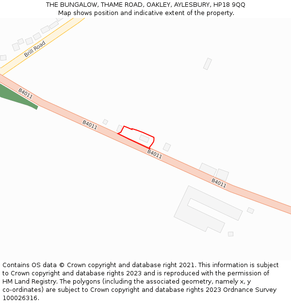 THE BUNGALOW, THAME ROAD, OAKLEY, AYLESBURY, HP18 9QQ: Location map and indicative extent of plot