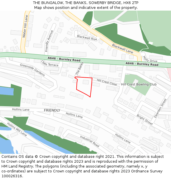 THE BUNGALOW, THE BANKS, SOWERBY BRIDGE, HX6 2TP: Location map and indicative extent of plot