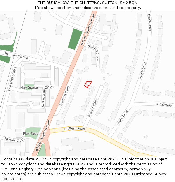 THE BUNGALOW, THE CHILTERNS, SUTTON, SM2 5QN: Location map and indicative extent of plot