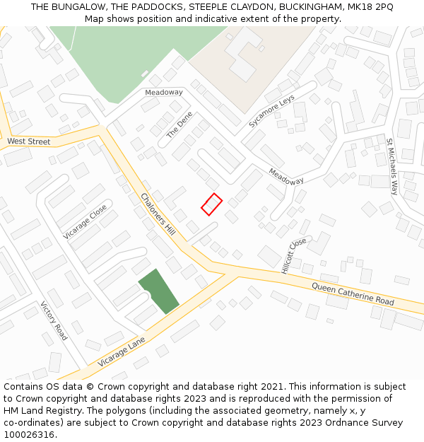 THE BUNGALOW, THE PADDOCKS, STEEPLE CLAYDON, BUCKINGHAM, MK18 2PQ: Location map and indicative extent of plot