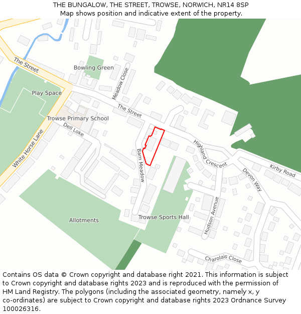 THE BUNGALOW, THE STREET, TROWSE, NORWICH, NR14 8SP: Location map and indicative extent of plot
