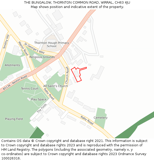 THE BUNGALOW, THORNTON COMMON ROAD, WIRRAL, CH63 4JU: Location map and indicative extent of plot