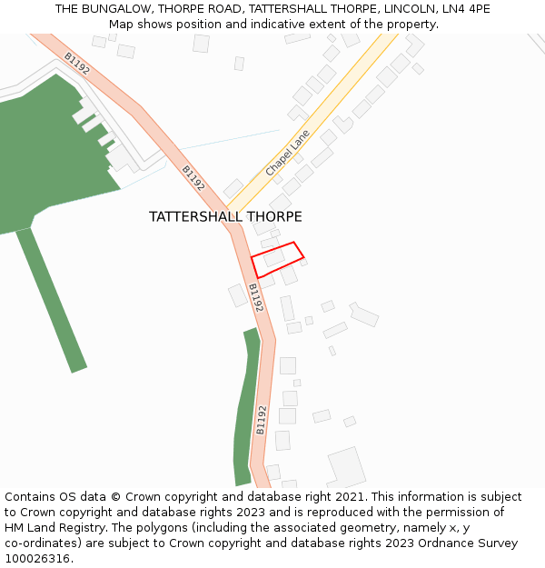 THE BUNGALOW, THORPE ROAD, TATTERSHALL THORPE, LINCOLN, LN4 4PE: Location map and indicative extent of plot