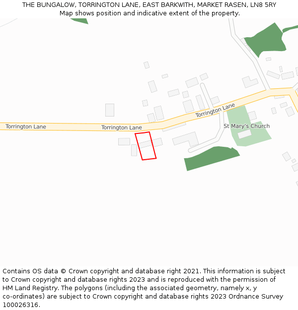 THE BUNGALOW, TORRINGTON LANE, EAST BARKWITH, MARKET RASEN, LN8 5RY: Location map and indicative extent of plot