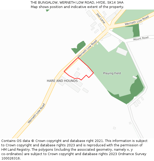 THE BUNGALOW, WERNETH LOW ROAD, HYDE, SK14 3AA: Location map and indicative extent of plot