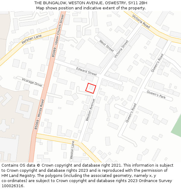 THE BUNGALOW, WESTON AVENUE, OSWESTRY, SY11 2BH: Location map and indicative extent of plot