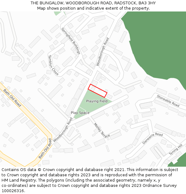 THE BUNGALOW, WOODBOROUGH ROAD, RADSTOCK, BA3 3HY: Location map and indicative extent of plot