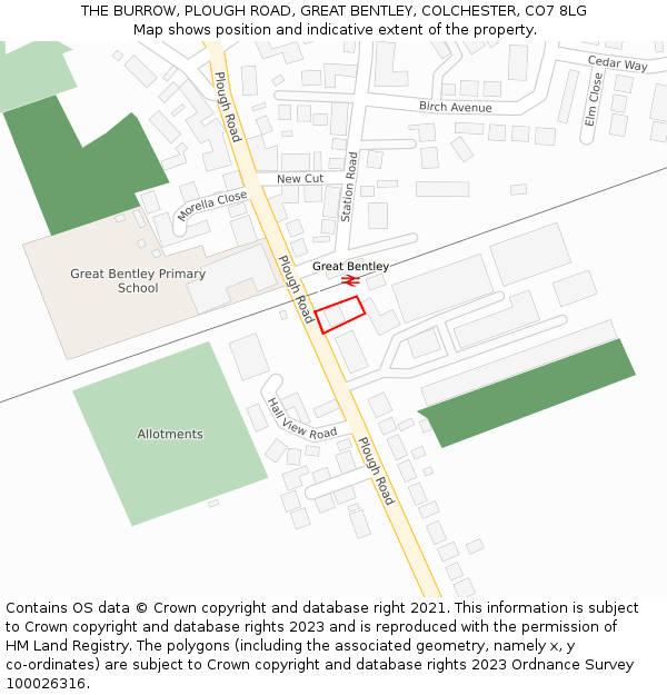 THE BURROW, PLOUGH ROAD, GREAT BENTLEY, COLCHESTER, CO7 8LG: Location map and indicative extent of plot