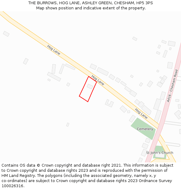 THE BURROWS, HOG LANE, ASHLEY GREEN, CHESHAM, HP5 3PS: Location map and indicative extent of plot