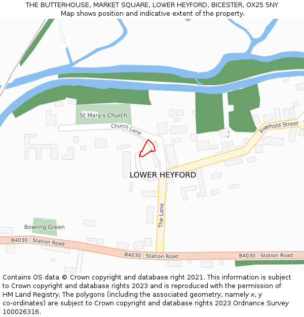 THE BUTTERHOUSE, MARKET SQUARE, LOWER HEYFORD, BICESTER, OX25 5NY: Location map and indicative extent of plot