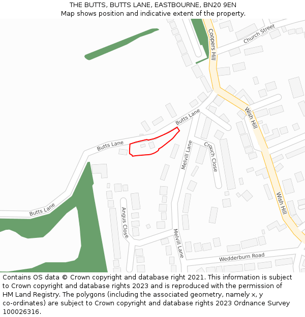 THE BUTTS, BUTTS LANE, EASTBOURNE, BN20 9EN: Location map and indicative extent of plot