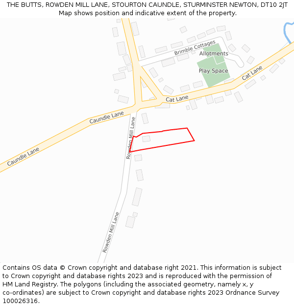 THE BUTTS, ROWDEN MILL LANE, STOURTON CAUNDLE, STURMINSTER NEWTON, DT10 2JT: Location map and indicative extent of plot