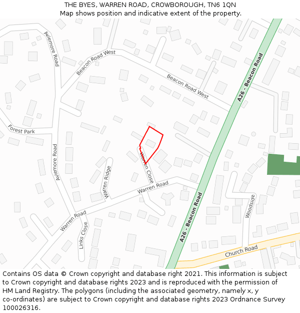 THE BYES, WARREN ROAD, CROWBOROUGH, TN6 1QN: Location map and indicative extent of plot