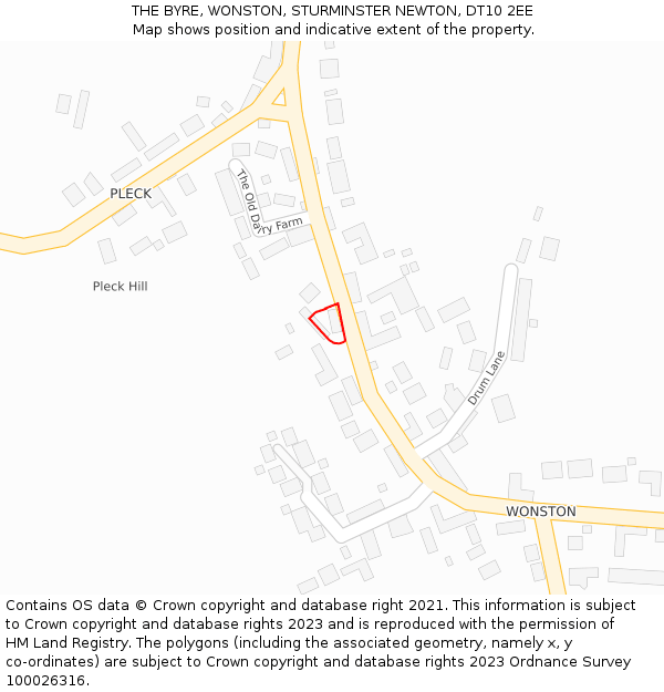 THE BYRE, WONSTON, STURMINSTER NEWTON, DT10 2EE: Location map and indicative extent of plot