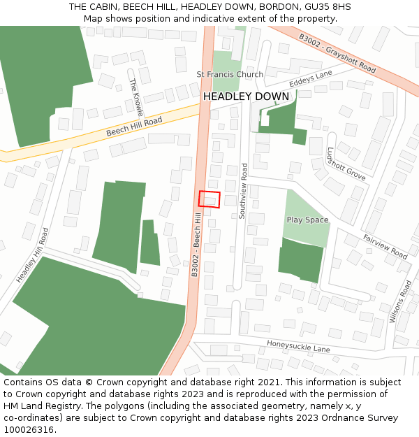 THE CABIN, BEECH HILL, HEADLEY DOWN, BORDON, GU35 8HS: Location map and indicative extent of plot