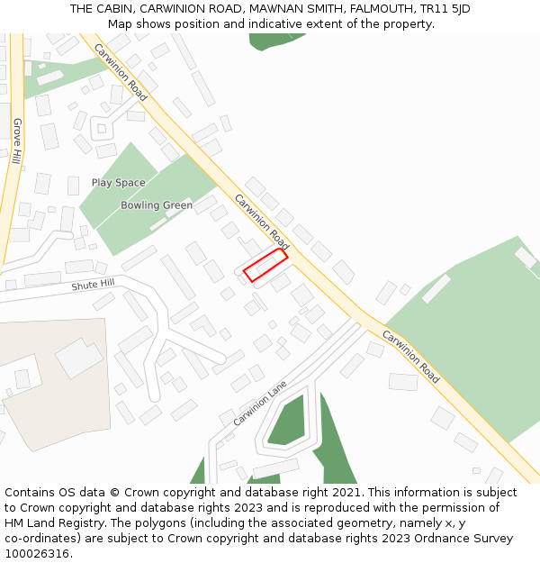 THE CABIN, CARWINION ROAD, MAWNAN SMITH, FALMOUTH, TR11 5JD: Location map and indicative extent of plot