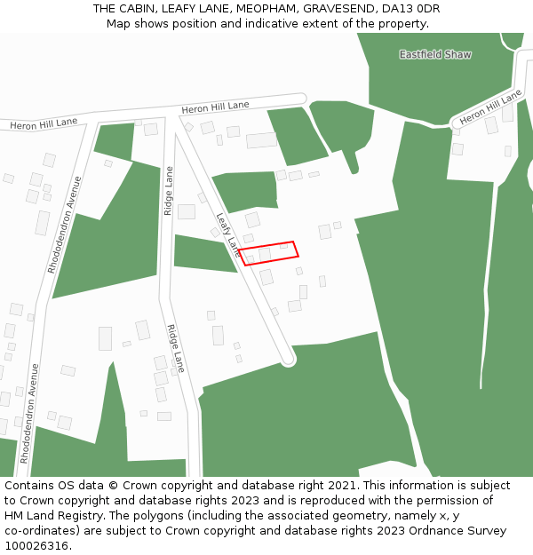 THE CABIN, LEAFY LANE, MEOPHAM, GRAVESEND, DA13 0DR: Location map and indicative extent of plot
