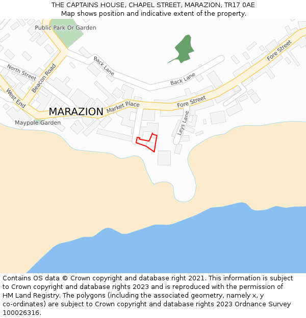 THE CAPTAINS HOUSE, CHAPEL STREET, MARAZION, TR17 0AE: Location map and indicative extent of plot