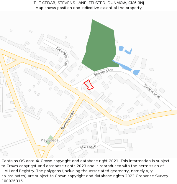 THE CEDAR, STEVENS LANE, FELSTED, DUNMOW, CM6 3NJ: Location map and indicative extent of plot