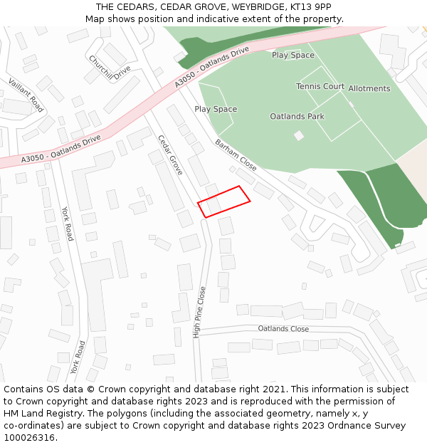 THE CEDARS, CEDAR GROVE, WEYBRIDGE, KT13 9PP: Location map and indicative extent of plot