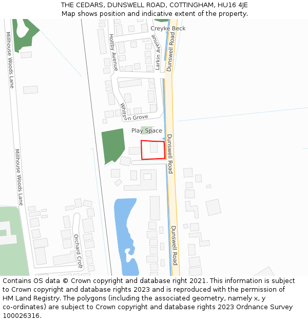 THE CEDARS, DUNSWELL ROAD, COTTINGHAM, HU16 4JE: Location map and indicative extent of plot
