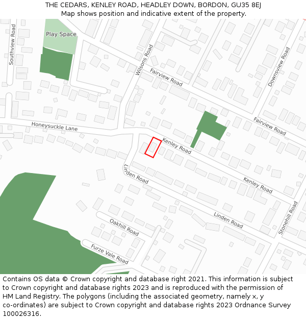 THE CEDARS, KENLEY ROAD, HEADLEY DOWN, BORDON, GU35 8EJ: Location map and indicative extent of plot