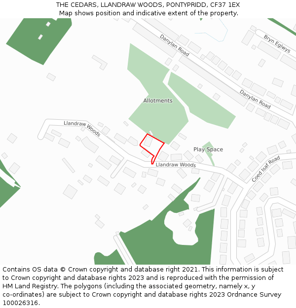 THE CEDARS, LLANDRAW WOODS, PONTYPRIDD, CF37 1EX: Location map and indicative extent of plot
