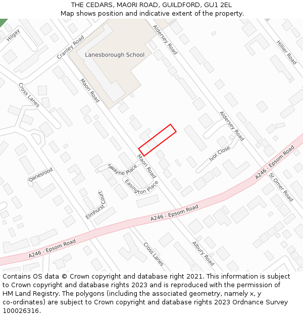 THE CEDARS, MAORI ROAD, GUILDFORD, GU1 2EL: Location map and indicative extent of plot