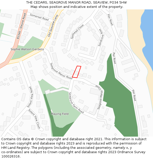 THE CEDARS, SEAGROVE MANOR ROAD, SEAVIEW, PO34 5HW: Location map and indicative extent of plot